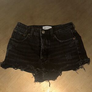 Zara Charcoal Frayed Denim Shorts